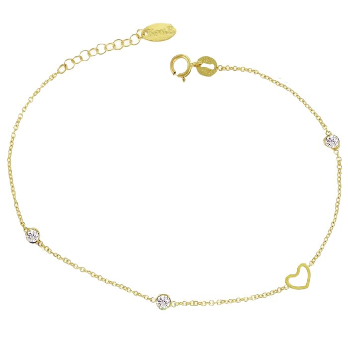 Yellow gold women's bracelet 14ct with heart zirkon IVY0019